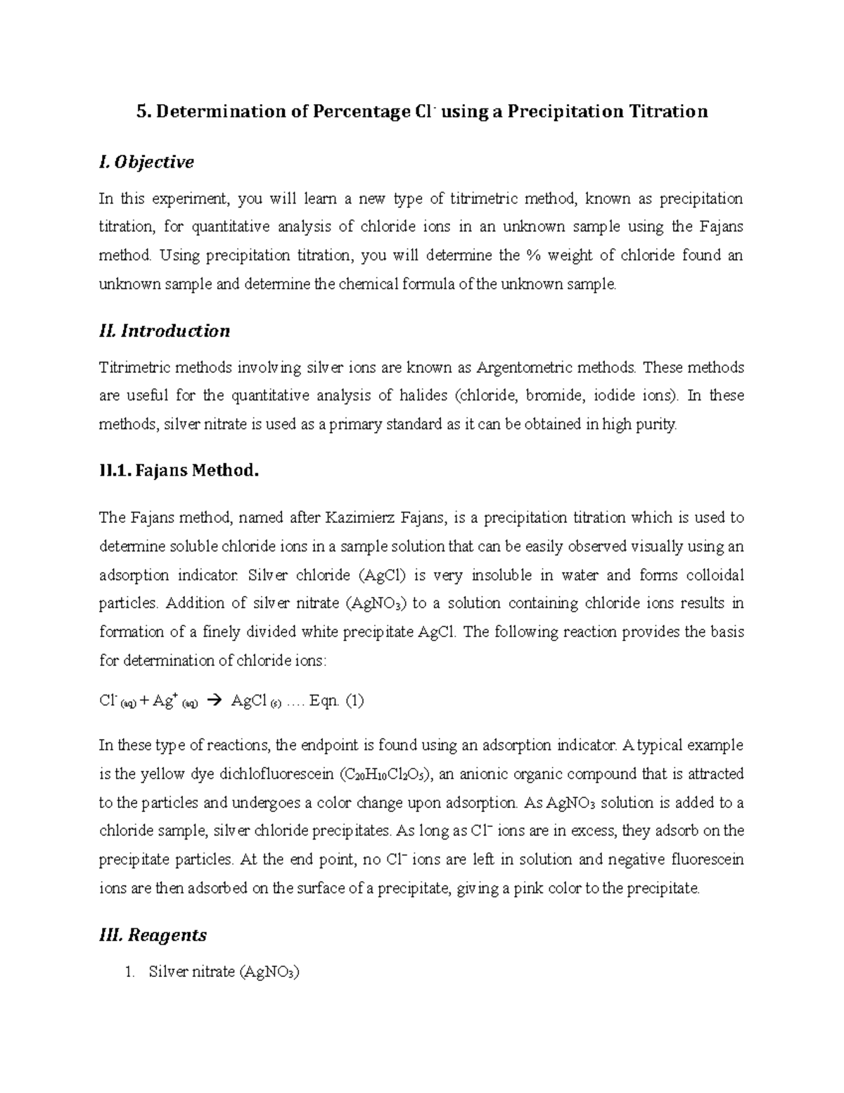 Expt. 5 Precipitation Titration biochemistry Studocu