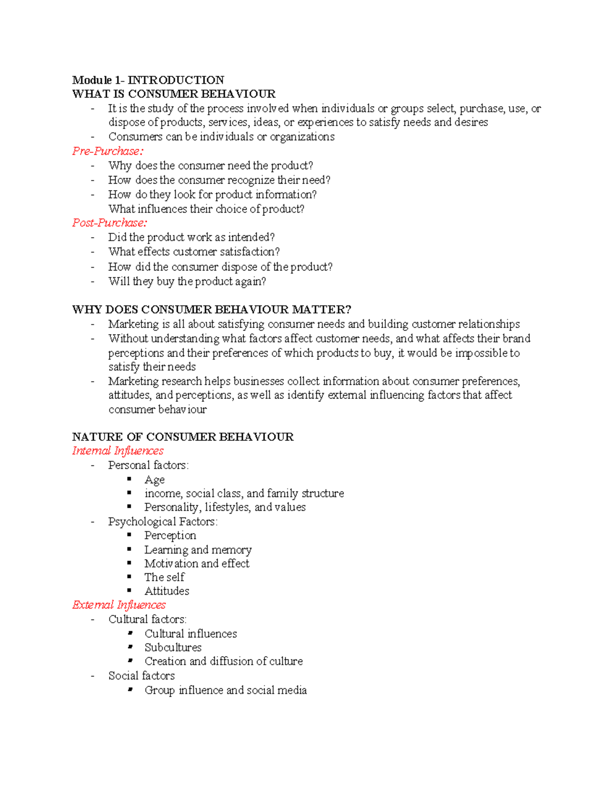 3Mb3 EXAM Notes - Module 1- INTRODUCTION WHAT IS CONSUMER BEHAVIOUR ...