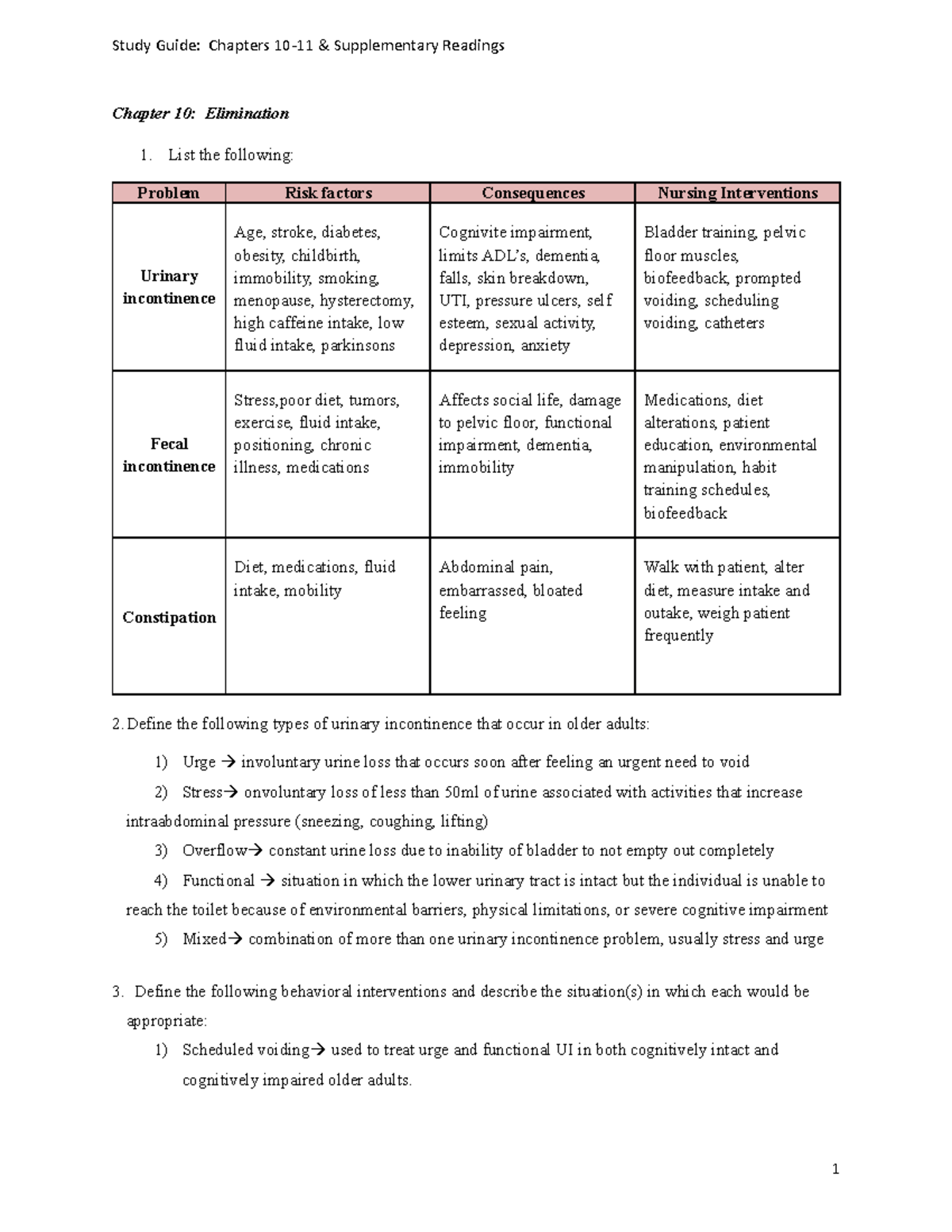 Chapters 10-11 Assignment - Study Guide: Chapters 10-11 & Supplementary ...