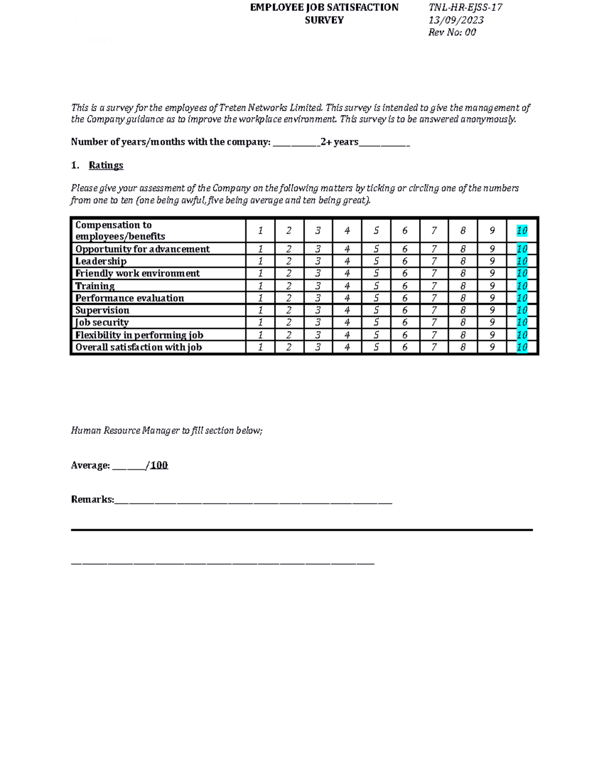 HR-17 Employee JOB Satisfaction Survey - EMPLOYEE JOB SATISFACTION ...