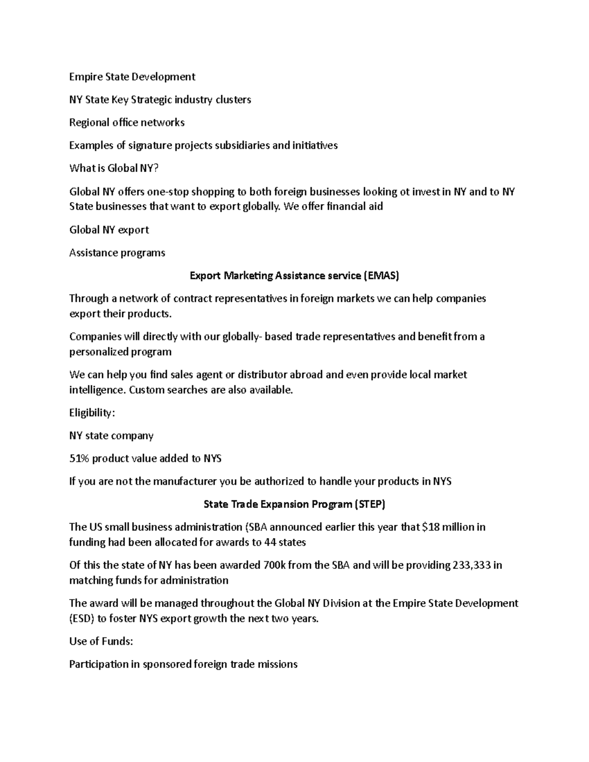 International Business 11.5 Empire State Development Empire State
