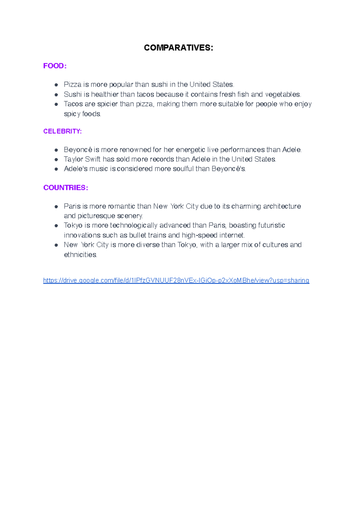 comparatives work - COMPARATIVES: FOOD: Pizza is more popular than ...