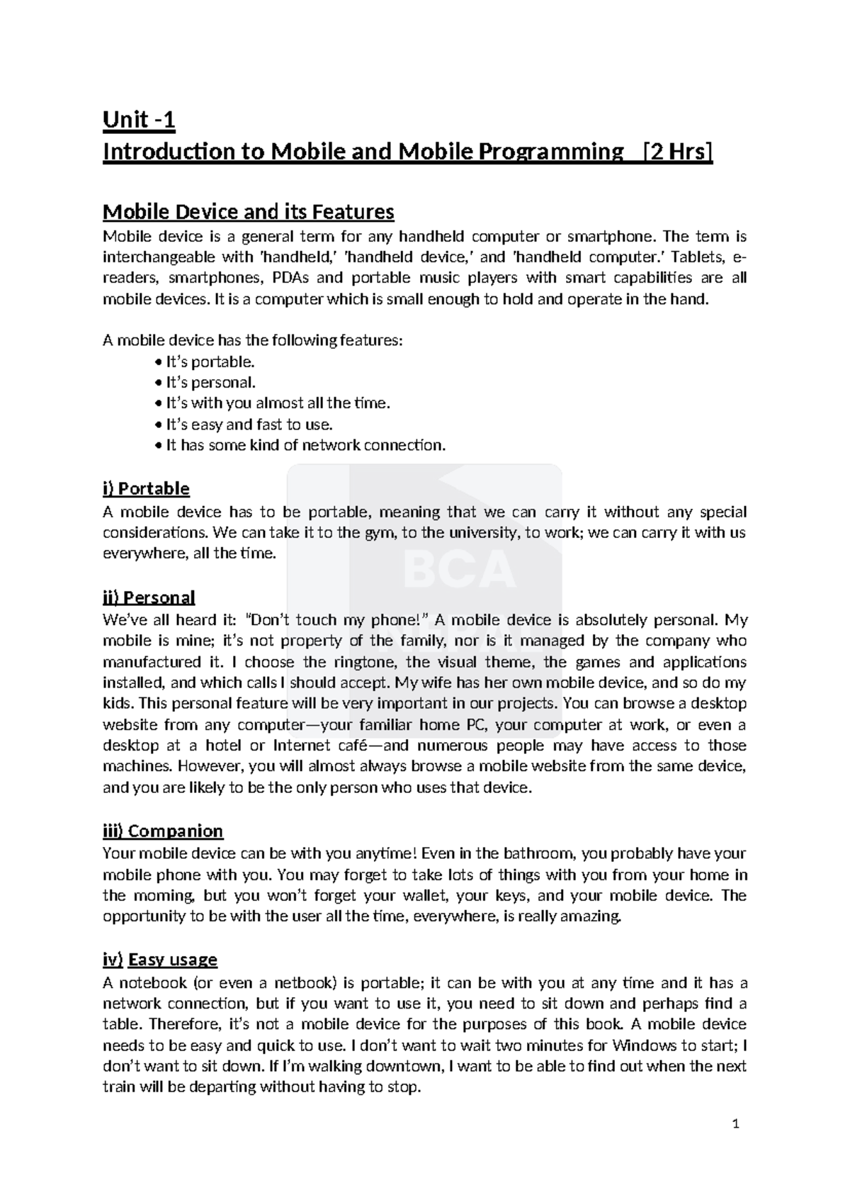 Unit 1 Introduction to Mobile and Mobile Programming - The term is ...