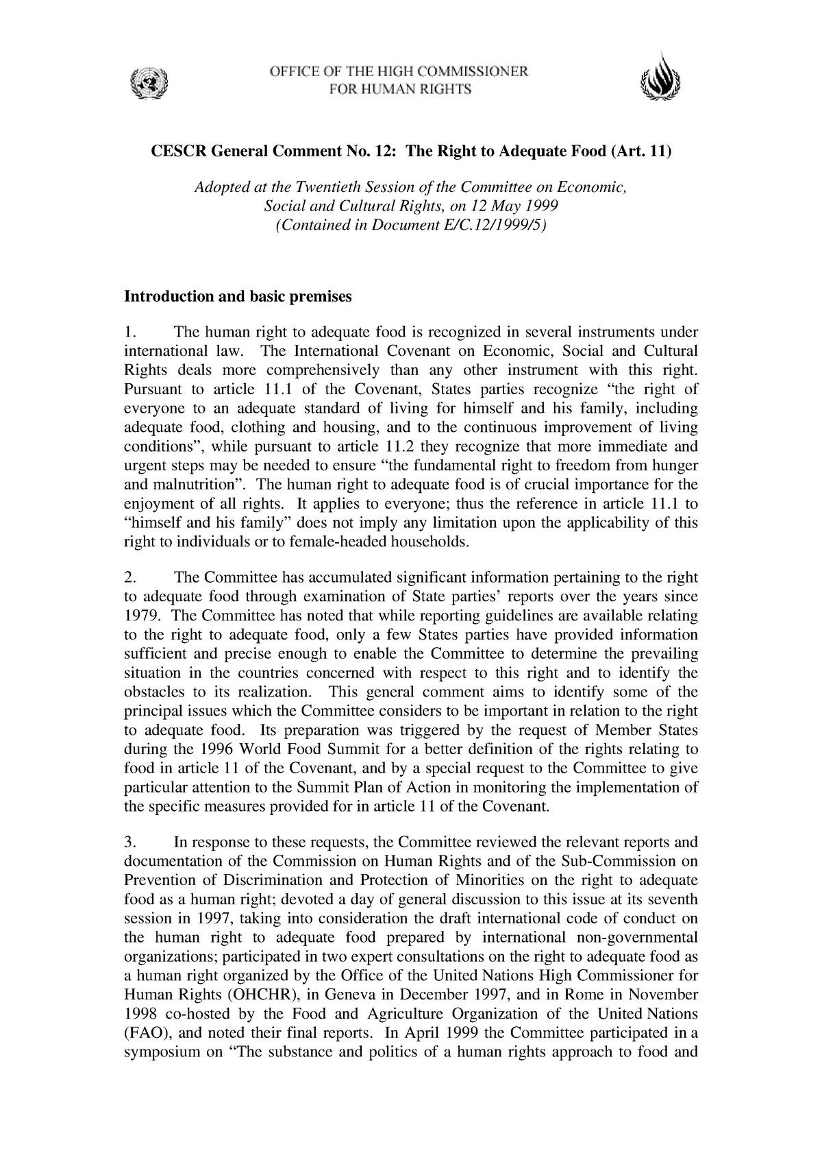 4538838 c11 - CESCR General Comment No. 12: The Right to Adequate Food ...