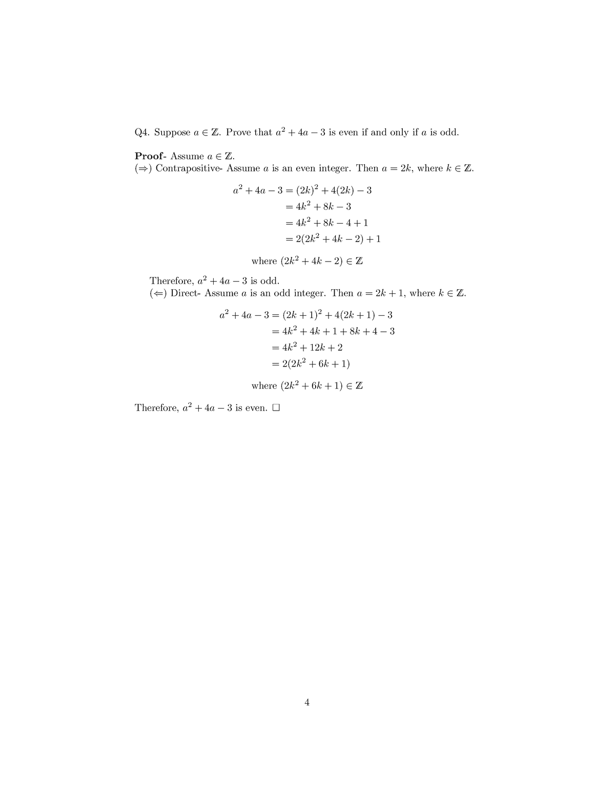 Biconditional, Existential And Set Proofs - Q4. Suppose A ∈ Z. Prove ...