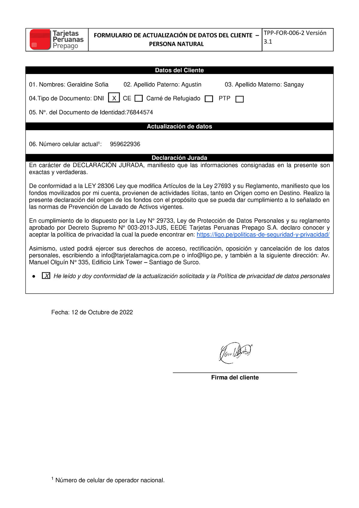 Ficha - Actualización De Datos - FORMULARIO DE ACTUALIZACIÓN DE DATOS ...