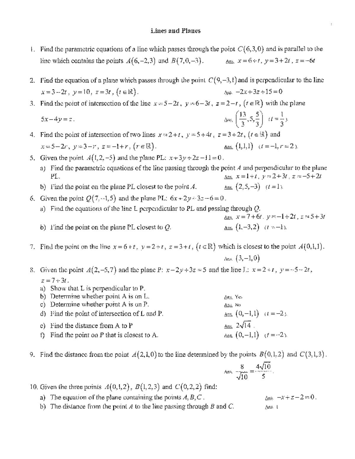Vector Equations Supplementary Problems - 201-NYC-05 - Studocu