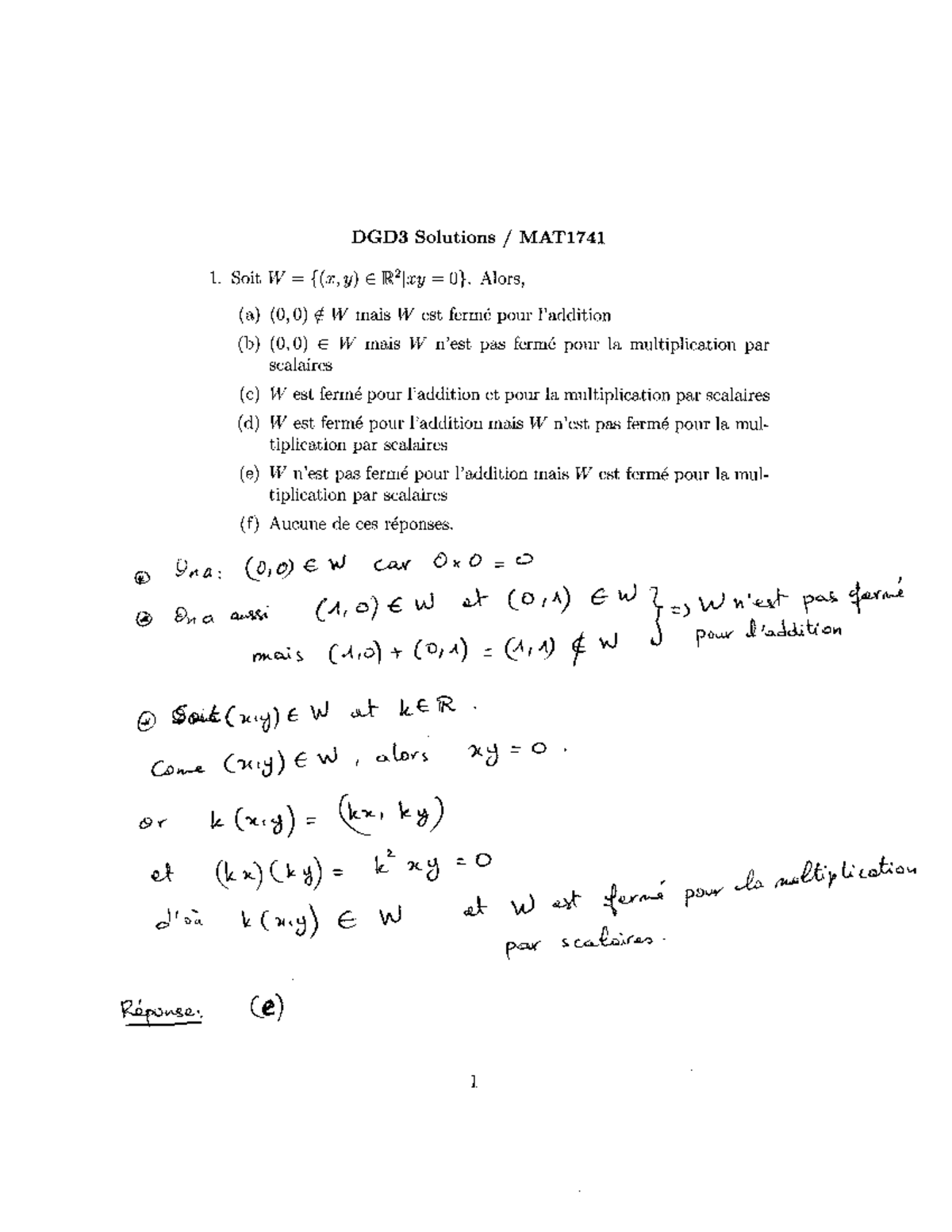 DGD 3 Solution Introduction à L'algèbre Linéaire - MAT1741 - Studocu