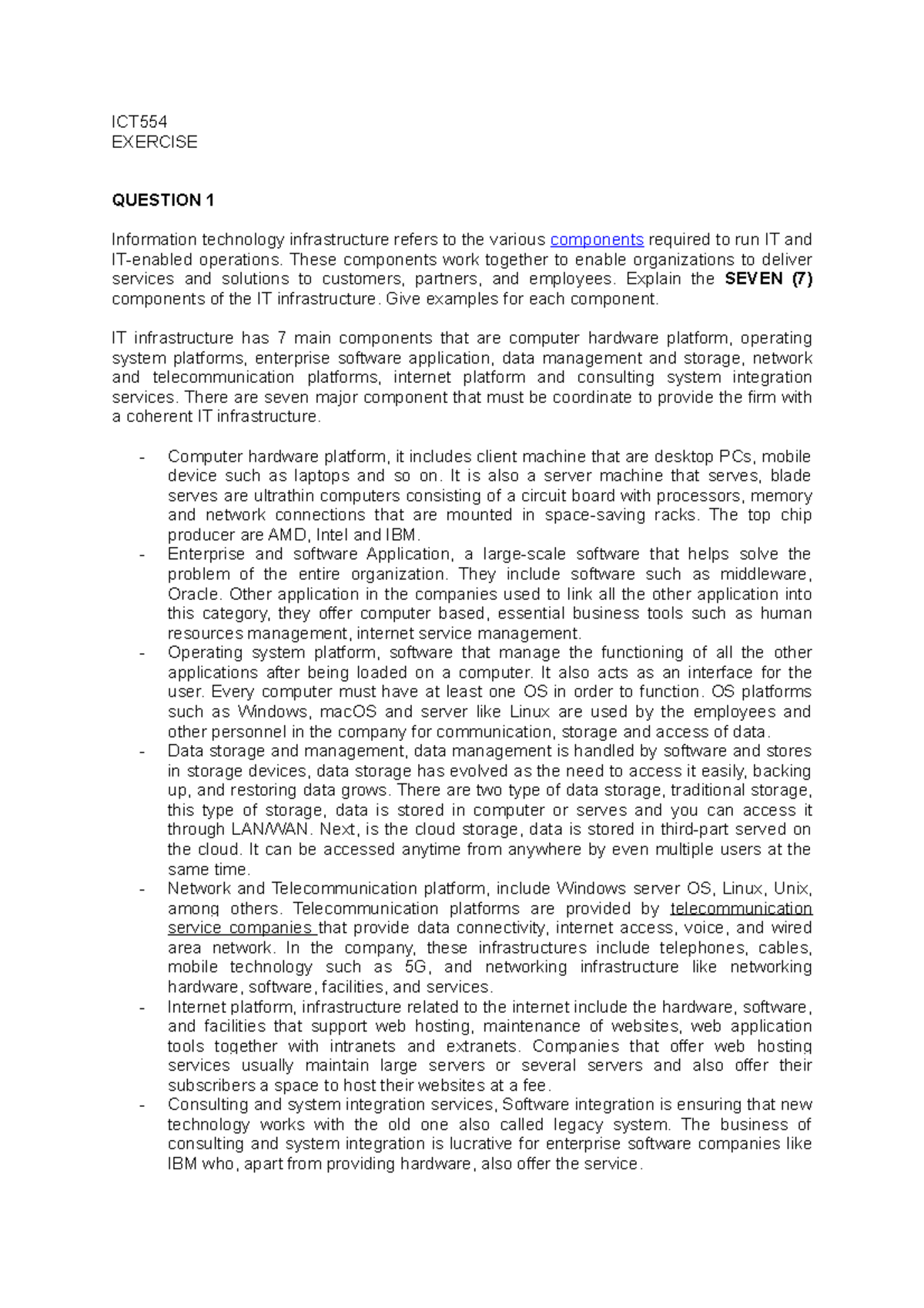 ICT554 EXER 1 - EXAMPLE ON HOW TO ANSWER EXAM QUESTION - ICT EXERCISE ...