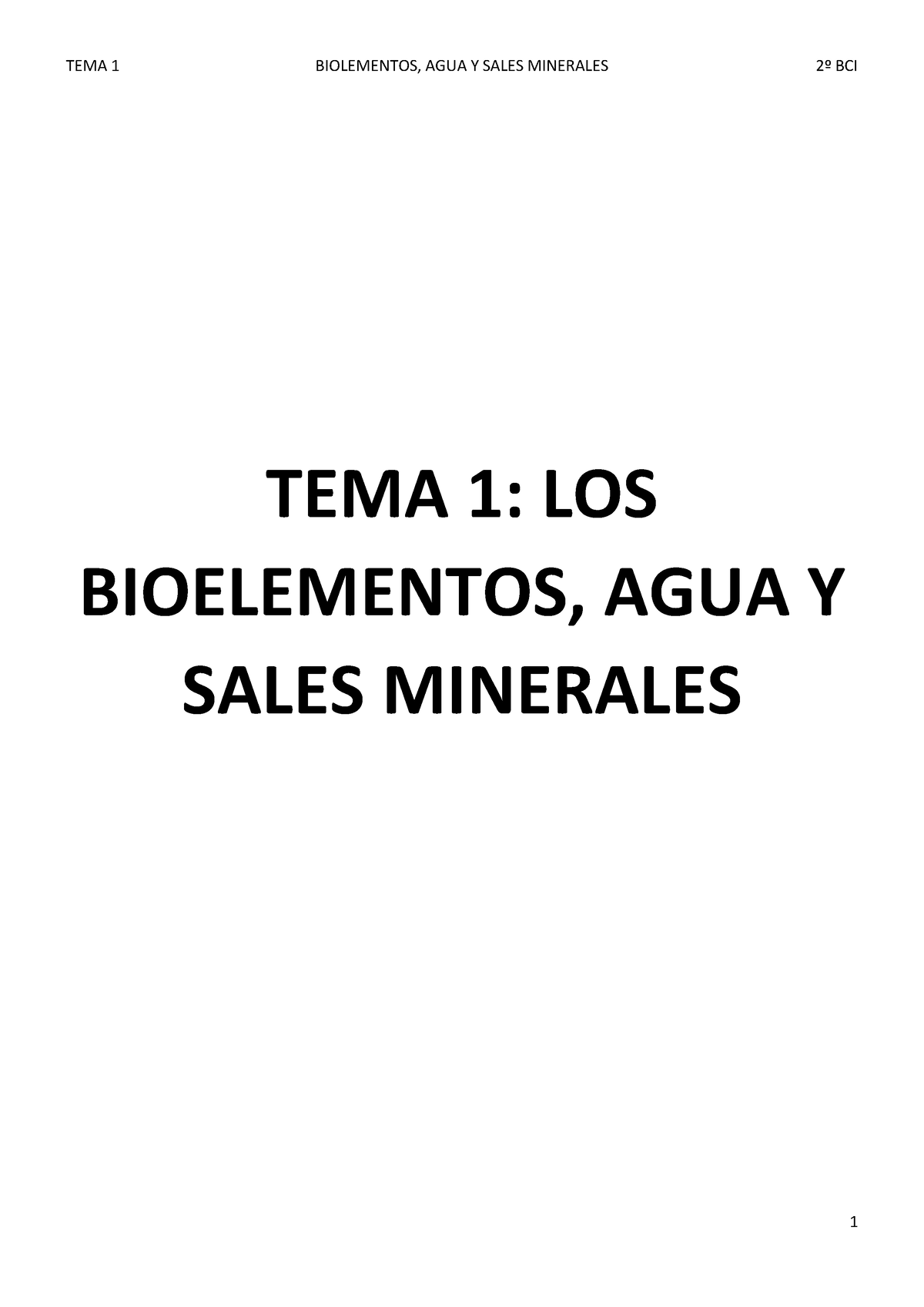 TEMA 1, LOS Bioelementos, AGUA Y Sales Minerales - TEMA 1: LOS ...