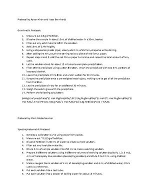 Fertilizer Lab - protocol - FERTILIZER ANALYSIS PROTOCOL Mineral and ...