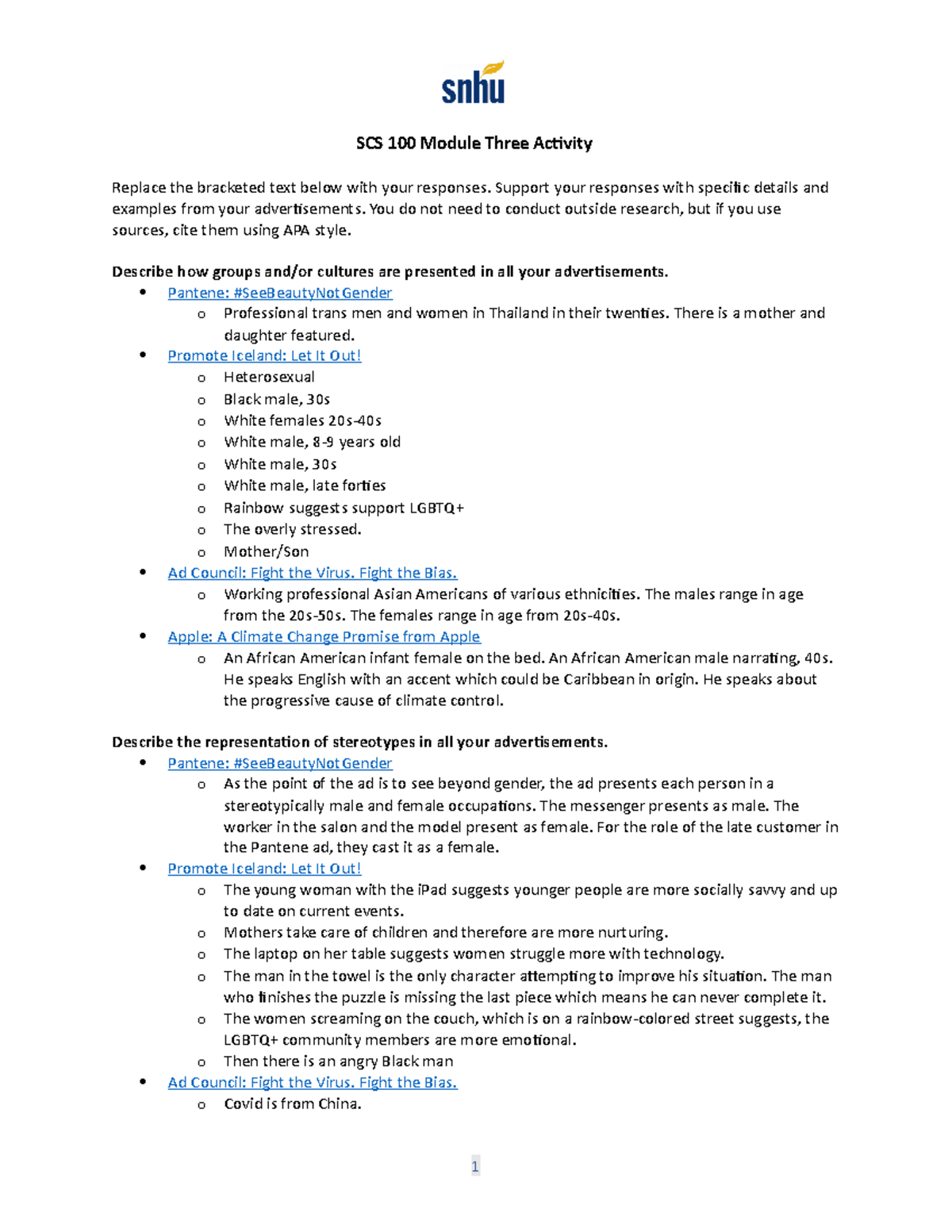 Module Three Activity - Describe how groups and/or cultures are ...
