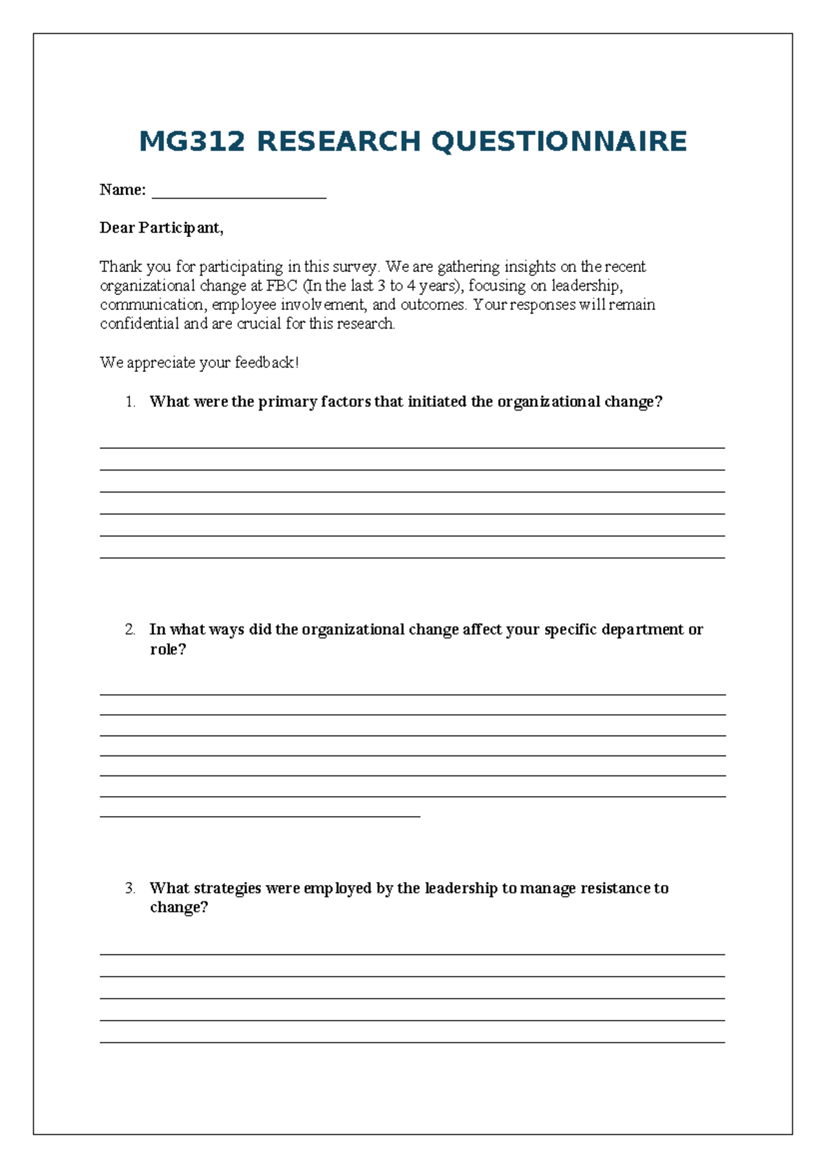 MG312 Research Questionnaire - MG312 RESEARCH QUESTIONNAIRE Name ...