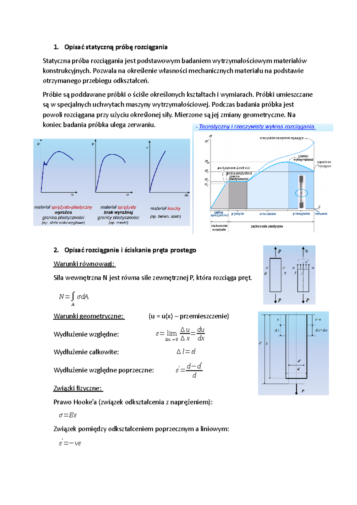 Wytrzymałość Materiałów Egzamin - 1. Opisać Statyczną Próbę Rozciągania ...