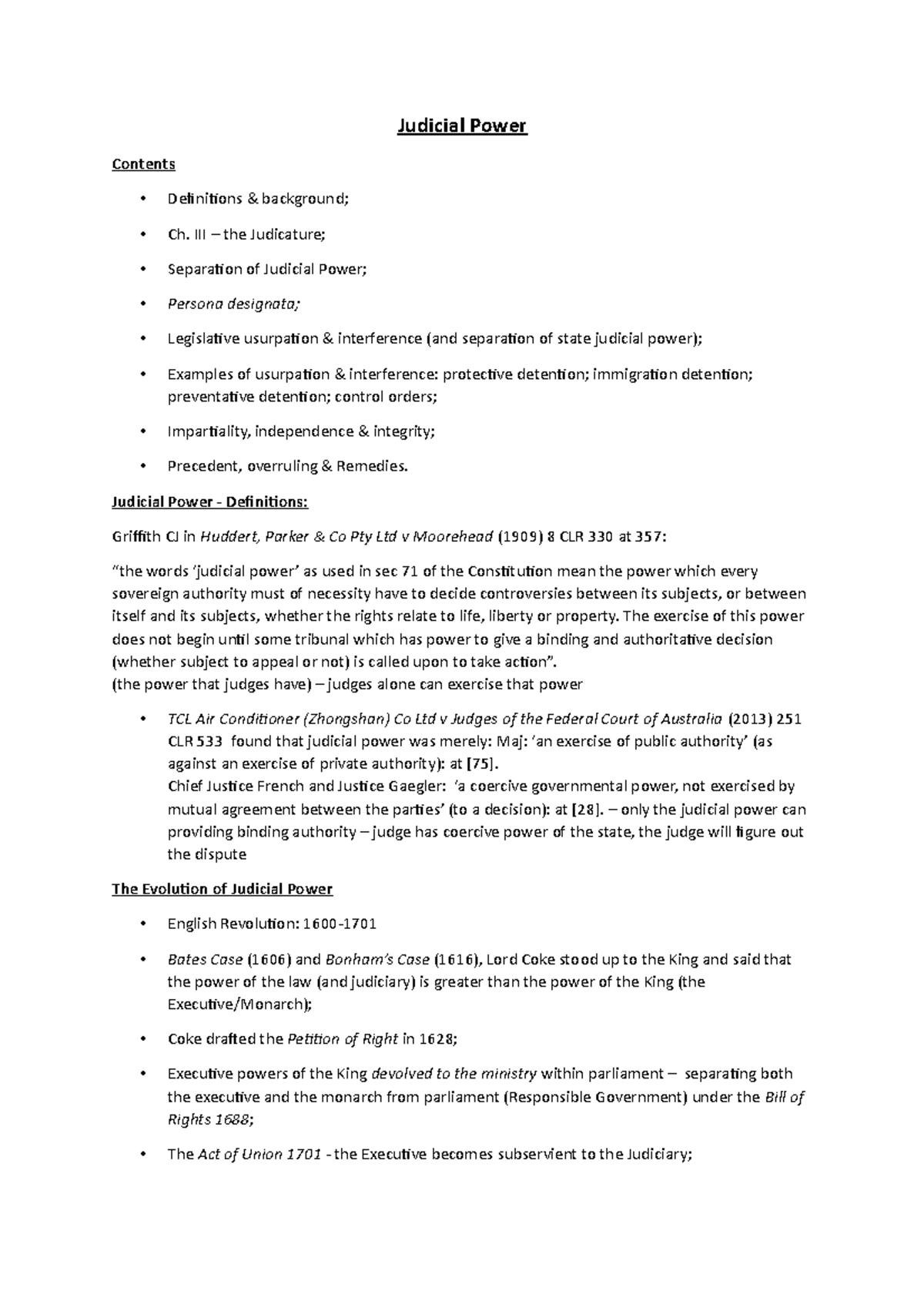 Judicial Power Judicial Power Contents Definitions Background