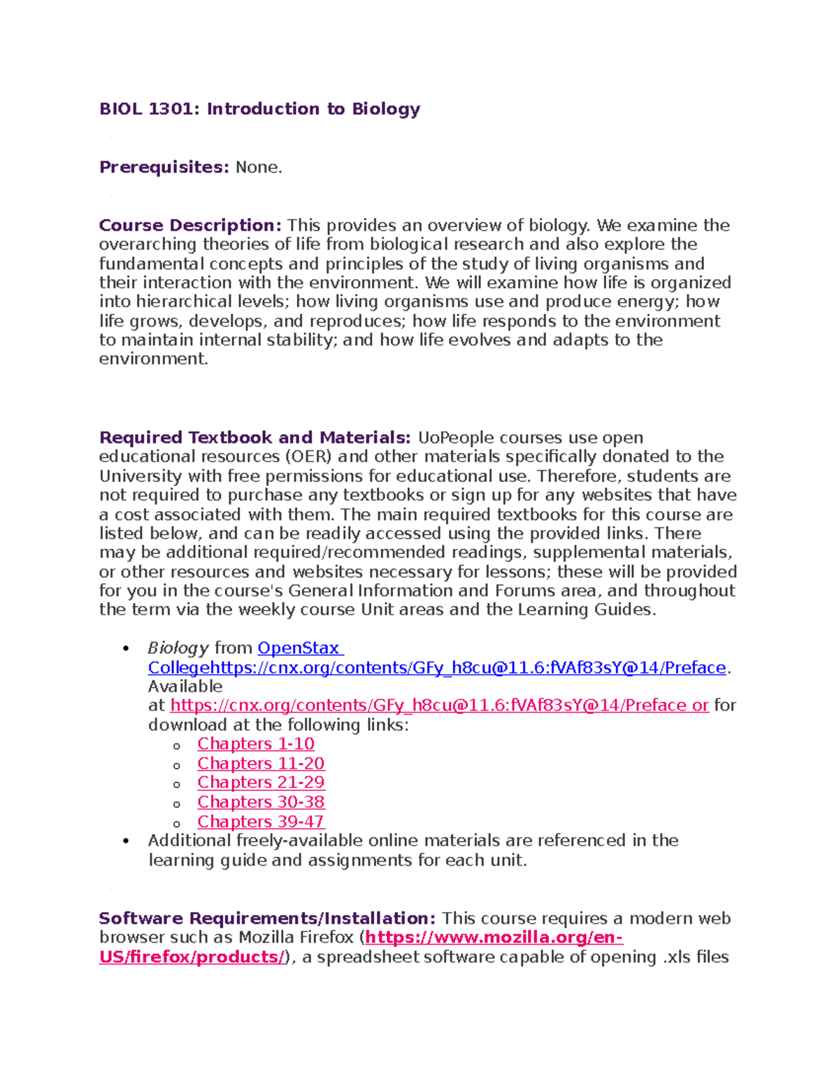 BIOL 1121 Syllabus - BIOL 1301: Introduction to Biology Prerequisites ...