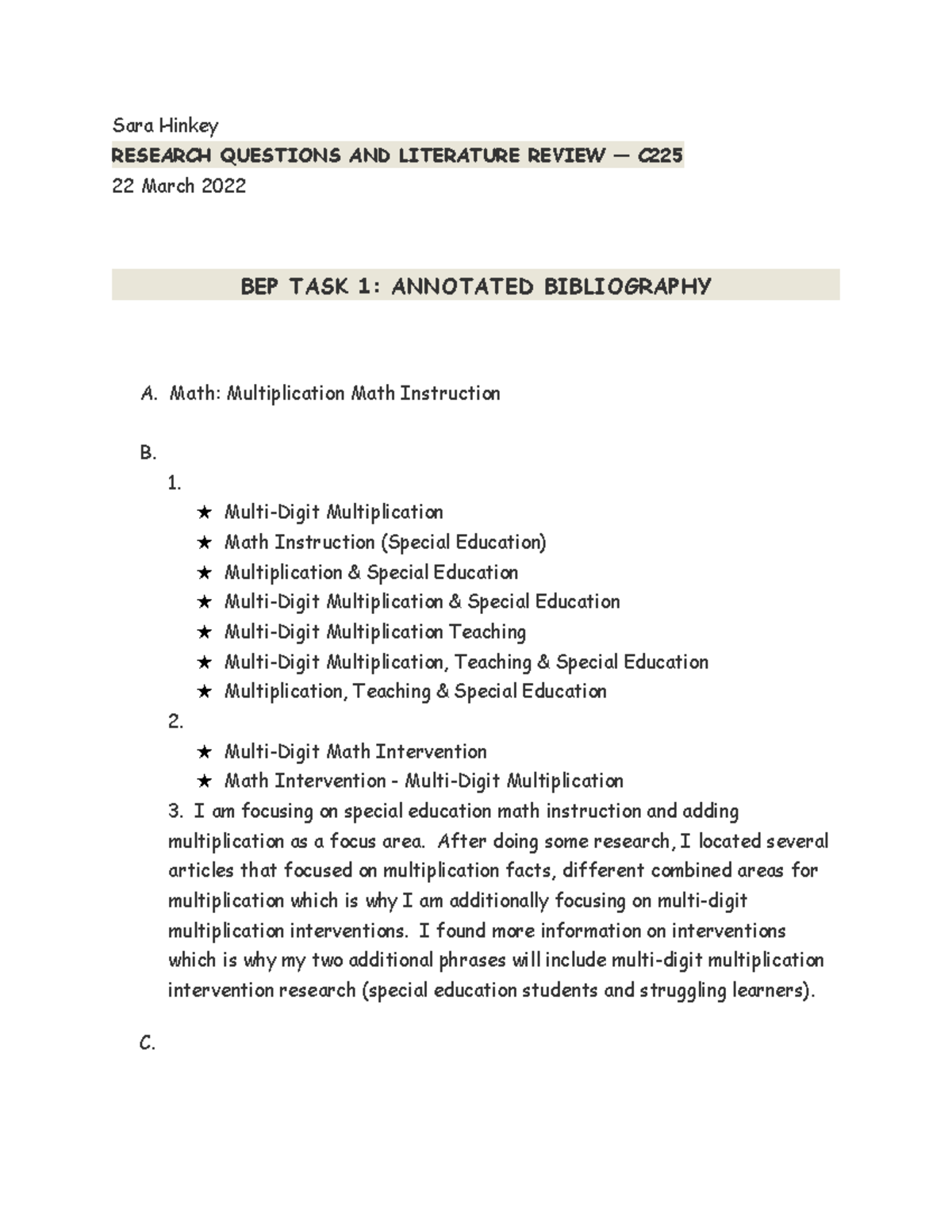 bep task 2 literature review