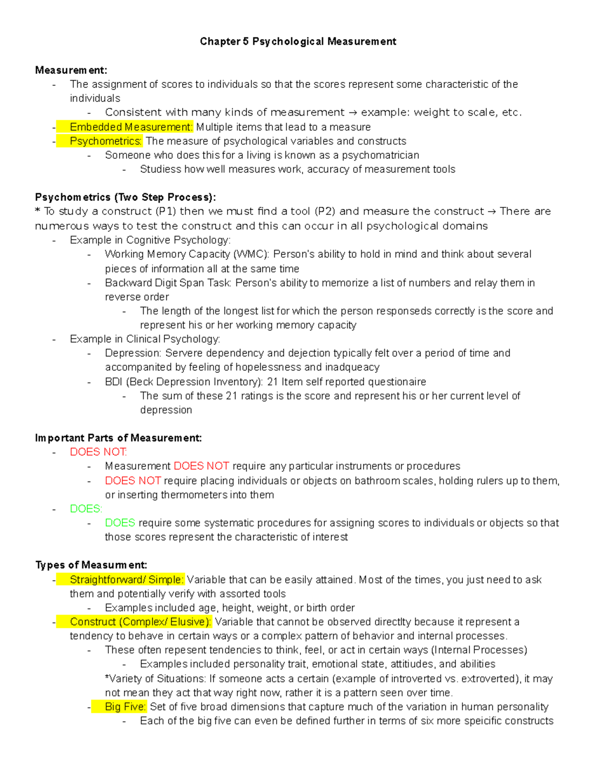 CH5 Psychological Measurement - Chapter 5 Psychological Measurement ...