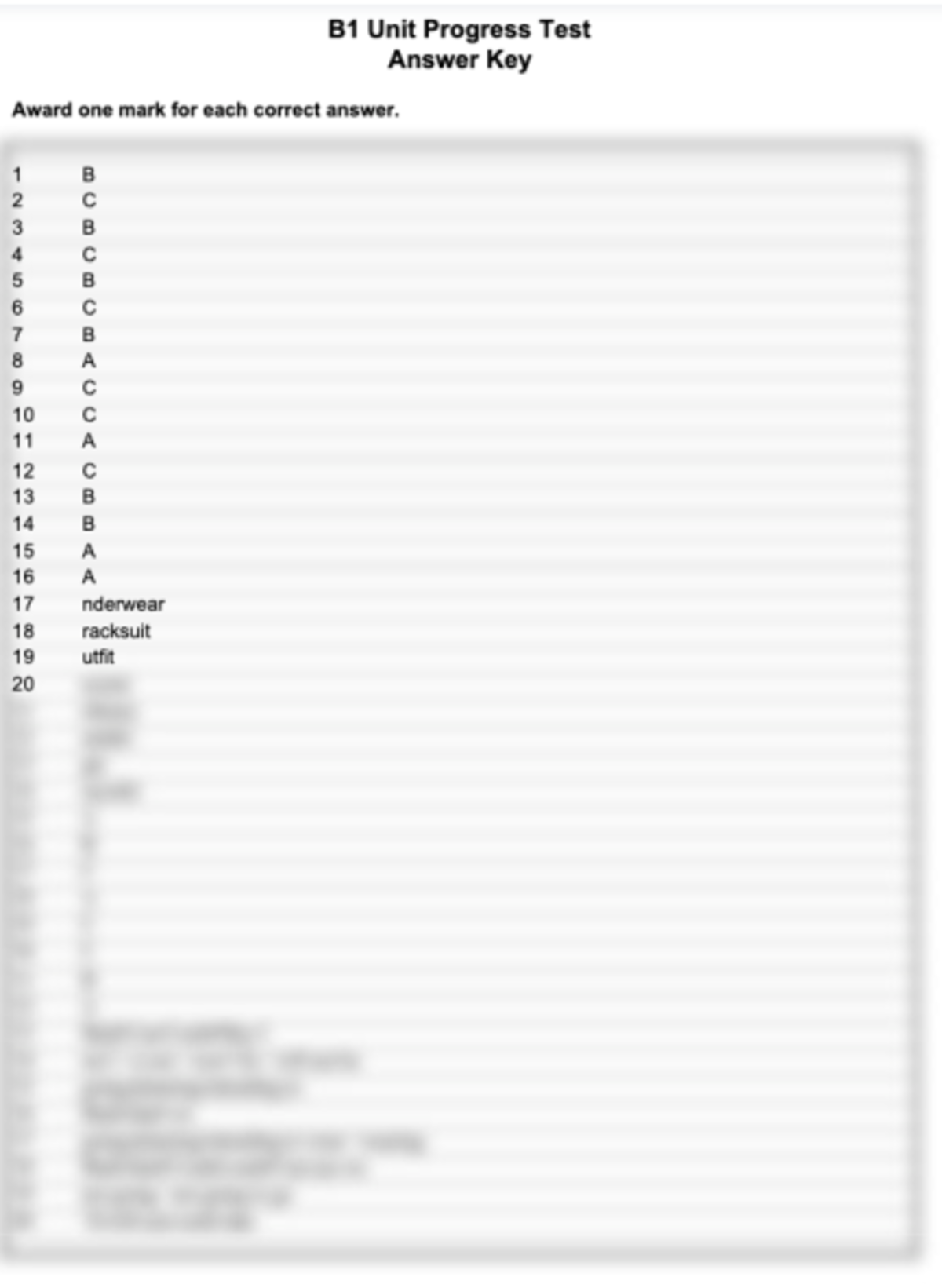 B1 UNIT 10 Progress TEST Answer KEY - English A: Language and ...