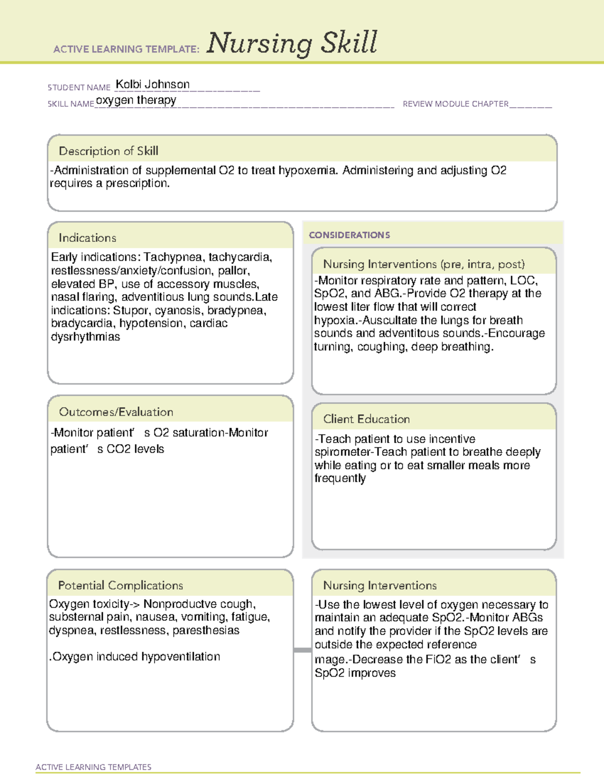 ATI - Nursing - ACTIVE LEARNING TEMPLATES Nursing Skill STUDENT NAME ...