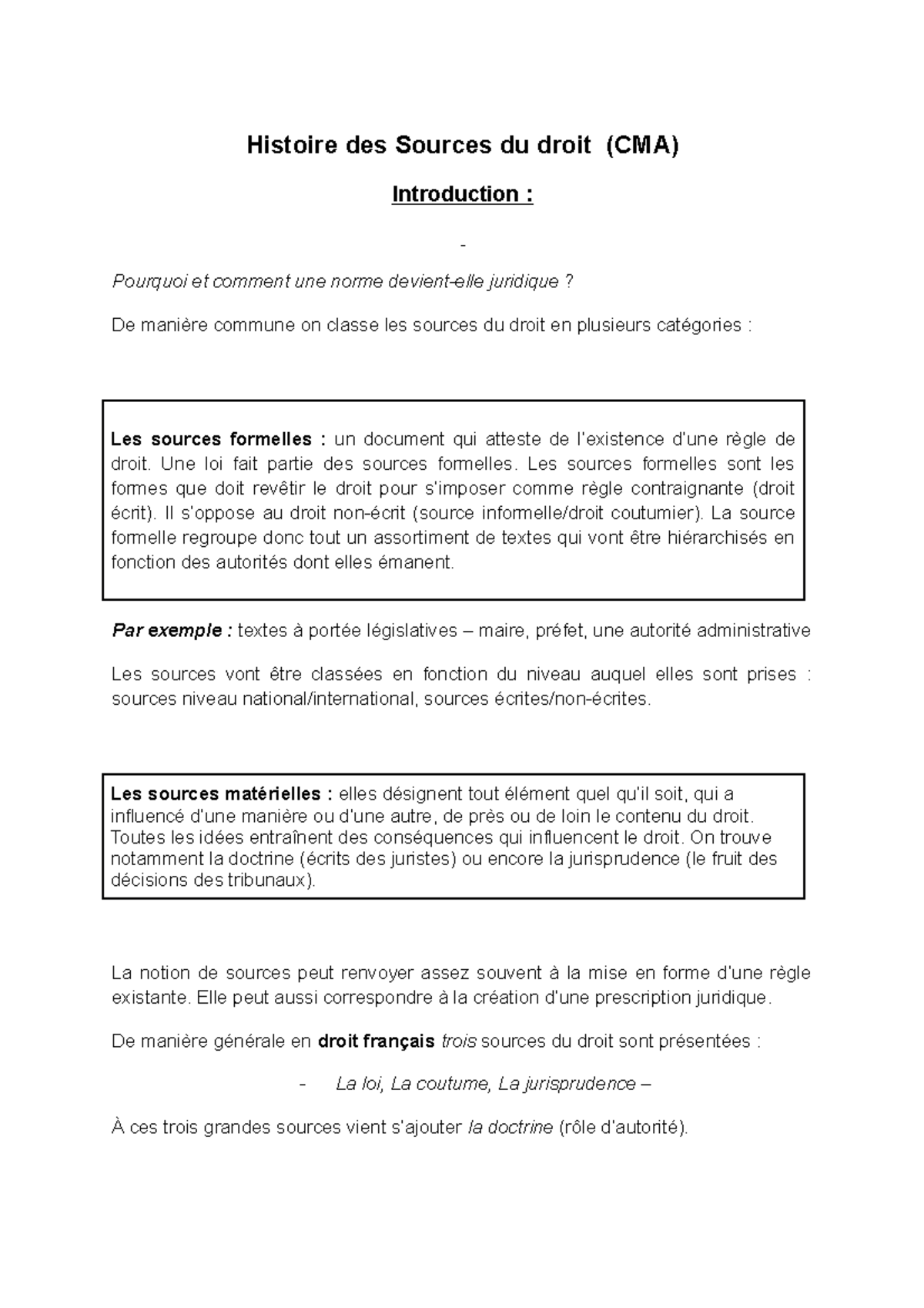 De Histoire des sources - Histoire des Sources du droit (CMA ...