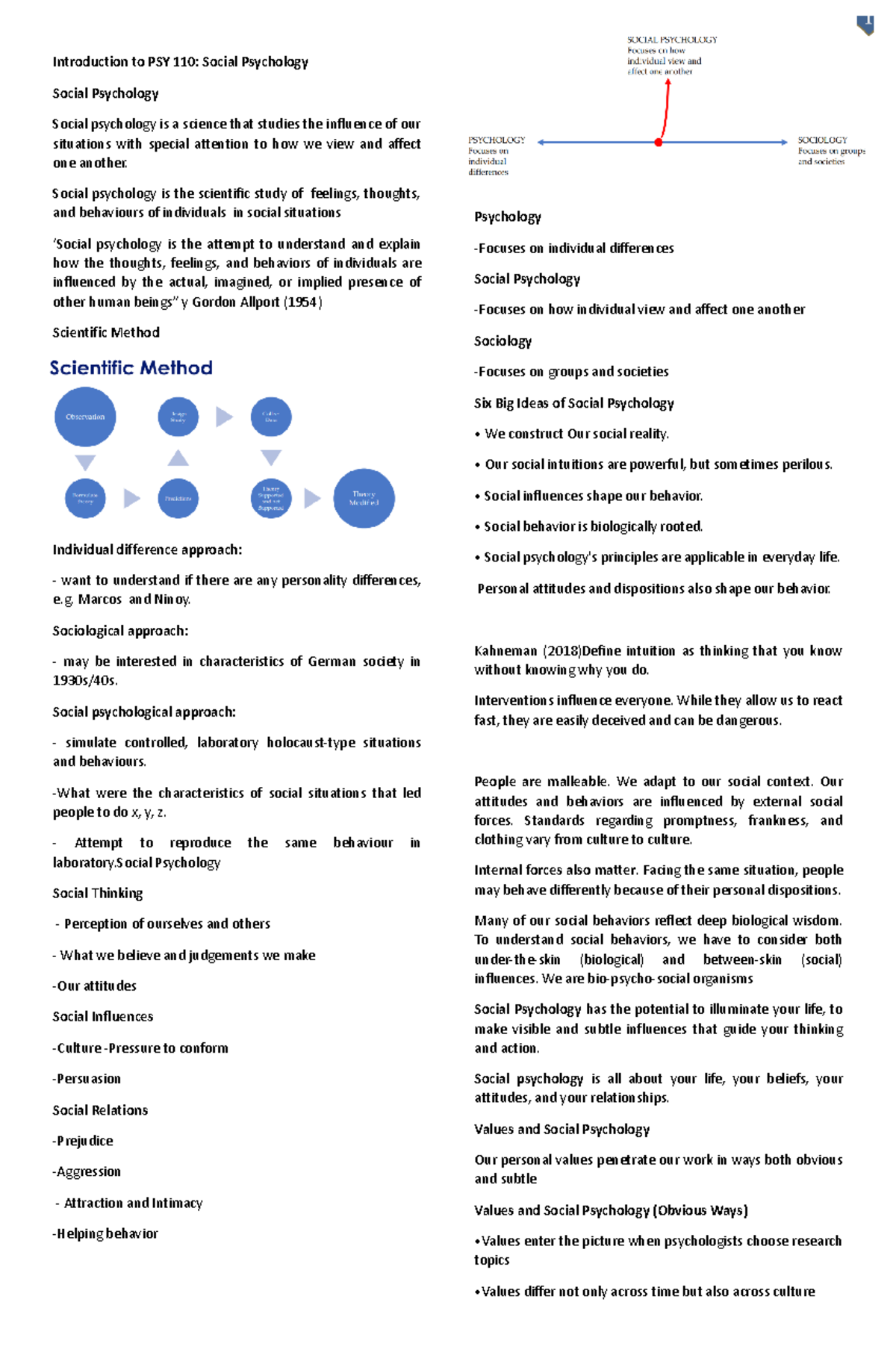 Introduction to PSY 110 - Social psychology is the scientific study of ...