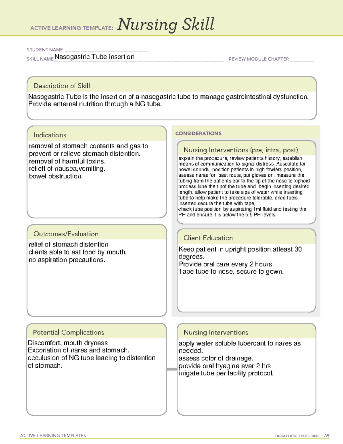 NG Tube Nursing Skill template - ACTIVE LEARNING TEMPLATES TherapeuTic ...