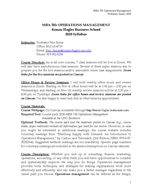 2020 MBA 703 Syllabus - Course outline for the course with details -  Professor Sunar, 20 20 MBA 703: - Studocu
