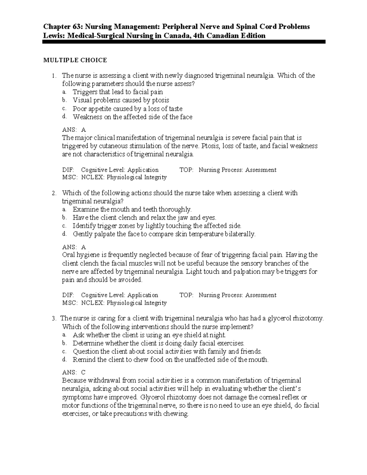 Medsurg Chapter 63 - Chapter 63: Nursing Management: Peripheral Nerve ...