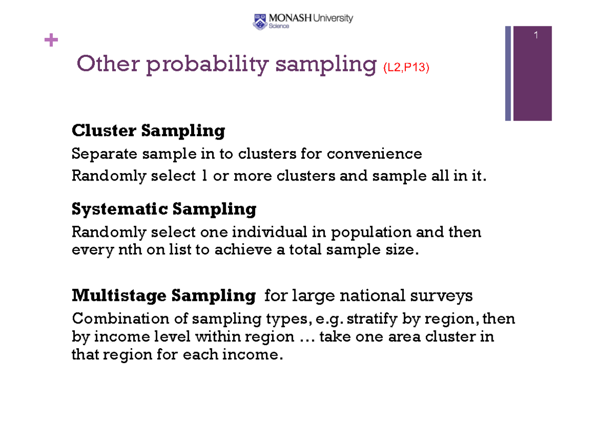 STA1010 Lectures 03 - Lecture notes - + Other probability sampling (L2 ...