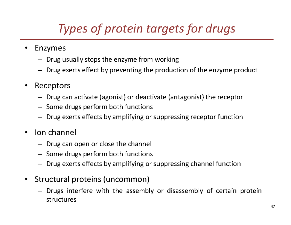 Bio-targets -2 - lecture notes PBS 2110 - Types of protein targets for ...