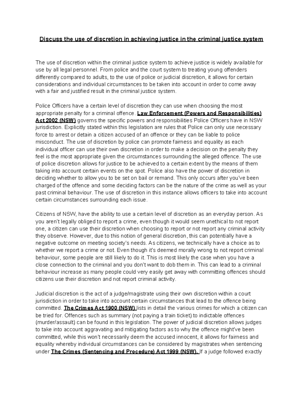 A Range Crime Essay Discretion Discuss the use of discretion in