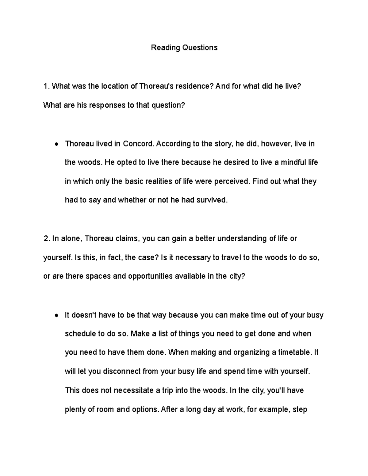 Reading Question 2 Writing About Literature Reading Questions What