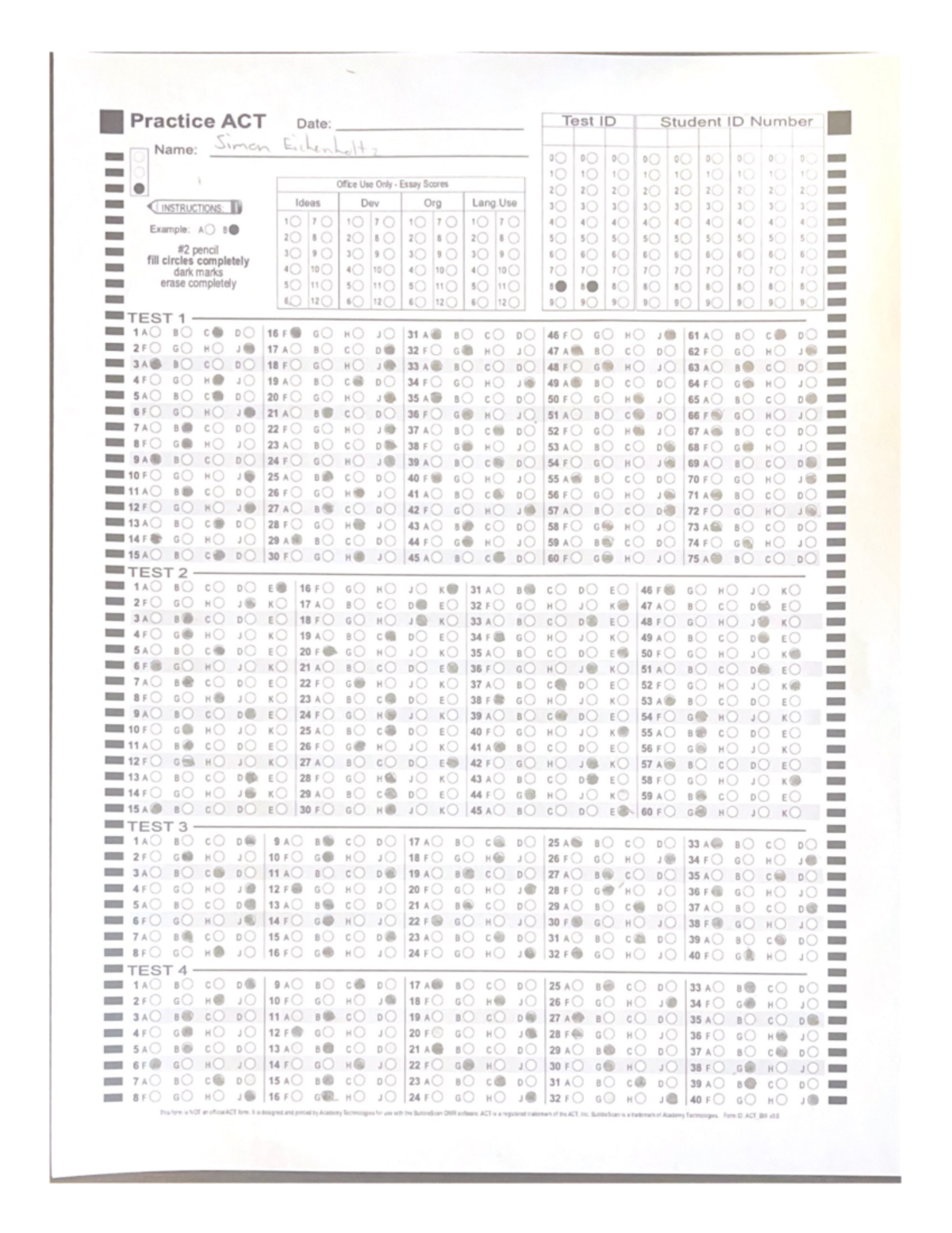 Practce act answer sheet anatomy 712 studocu