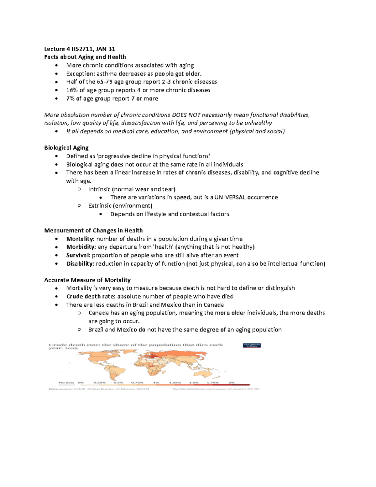 Lecture+4+HS2711 - notes - Lecture 4 HS2711, JAN 31 Facts about Aging ...