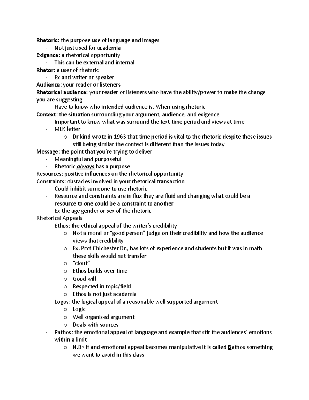 English 15 Notes - Rhetoric: the purpose use of language and images ...