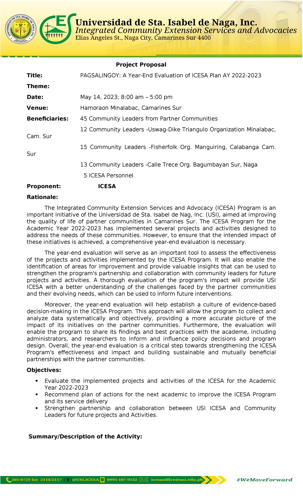 Example-Project-Proposal - Project Proposal Title: PAGSALINGOY: A Year ...
