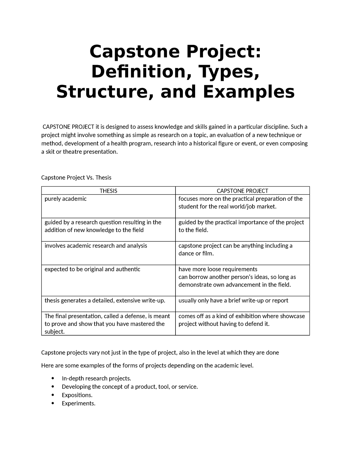 capstone project definition en francais