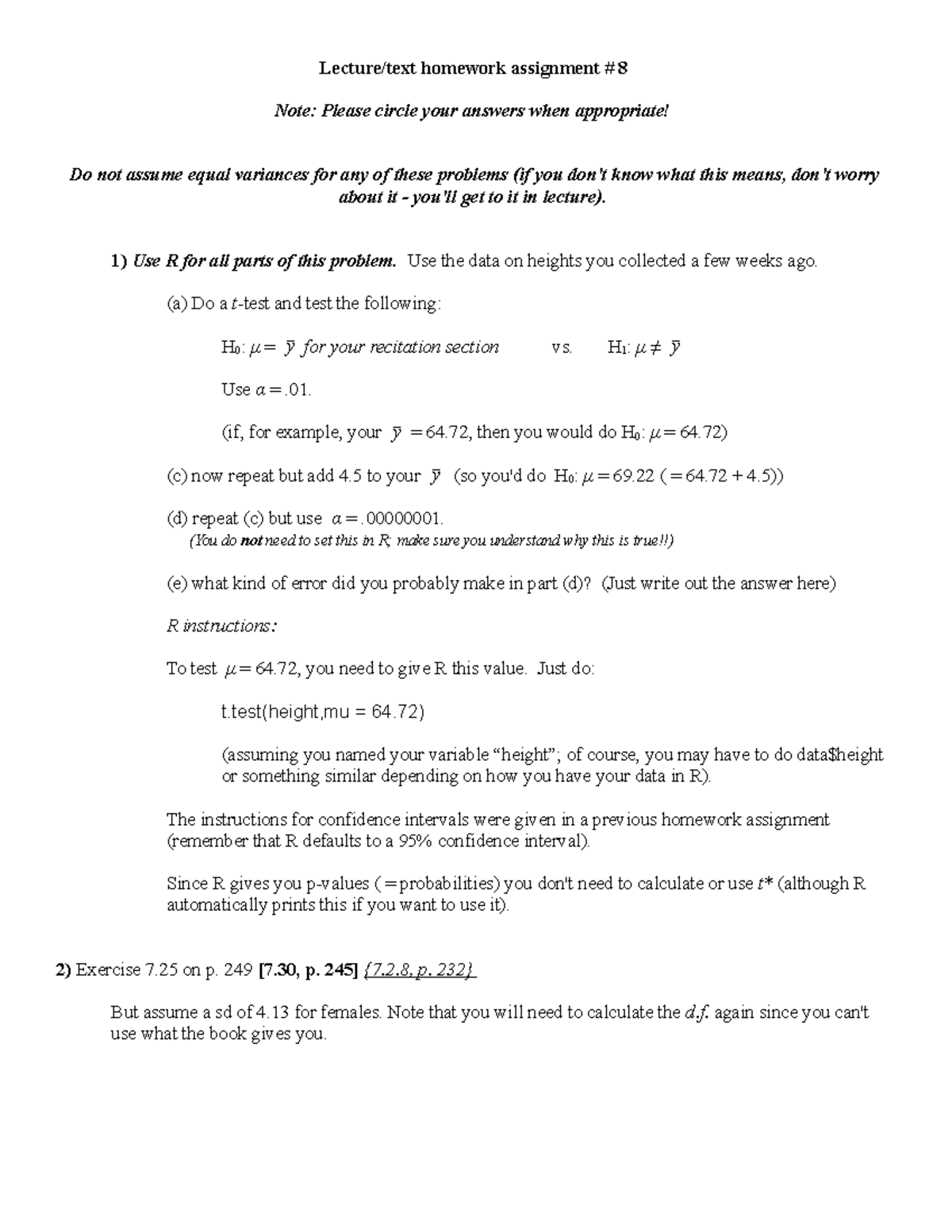 Hw8-spring-2016 - Notes - Lecture/text homework assignment # 8 Note ...