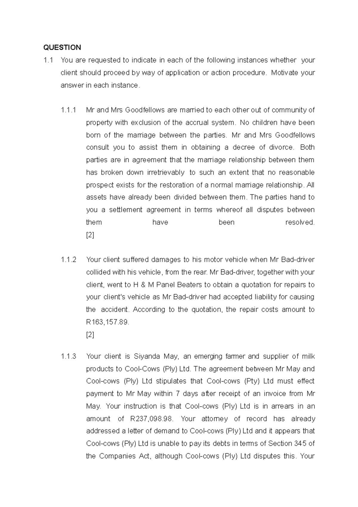 Questions Civil Procedure B - QUESTION 1 You Are Requested To Indicate ...