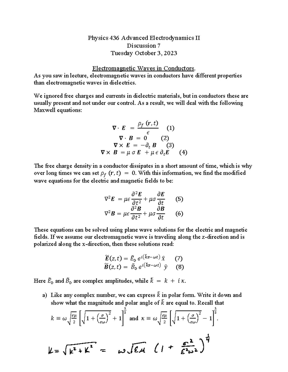 Disc07 - Just some notes - Physics 436 Advanced Electrodynamics II ...