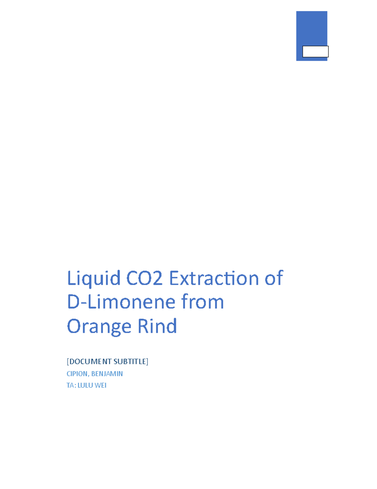 experiment 5 report 5 Liquid CO2 Extraction of DLimonene from Orange