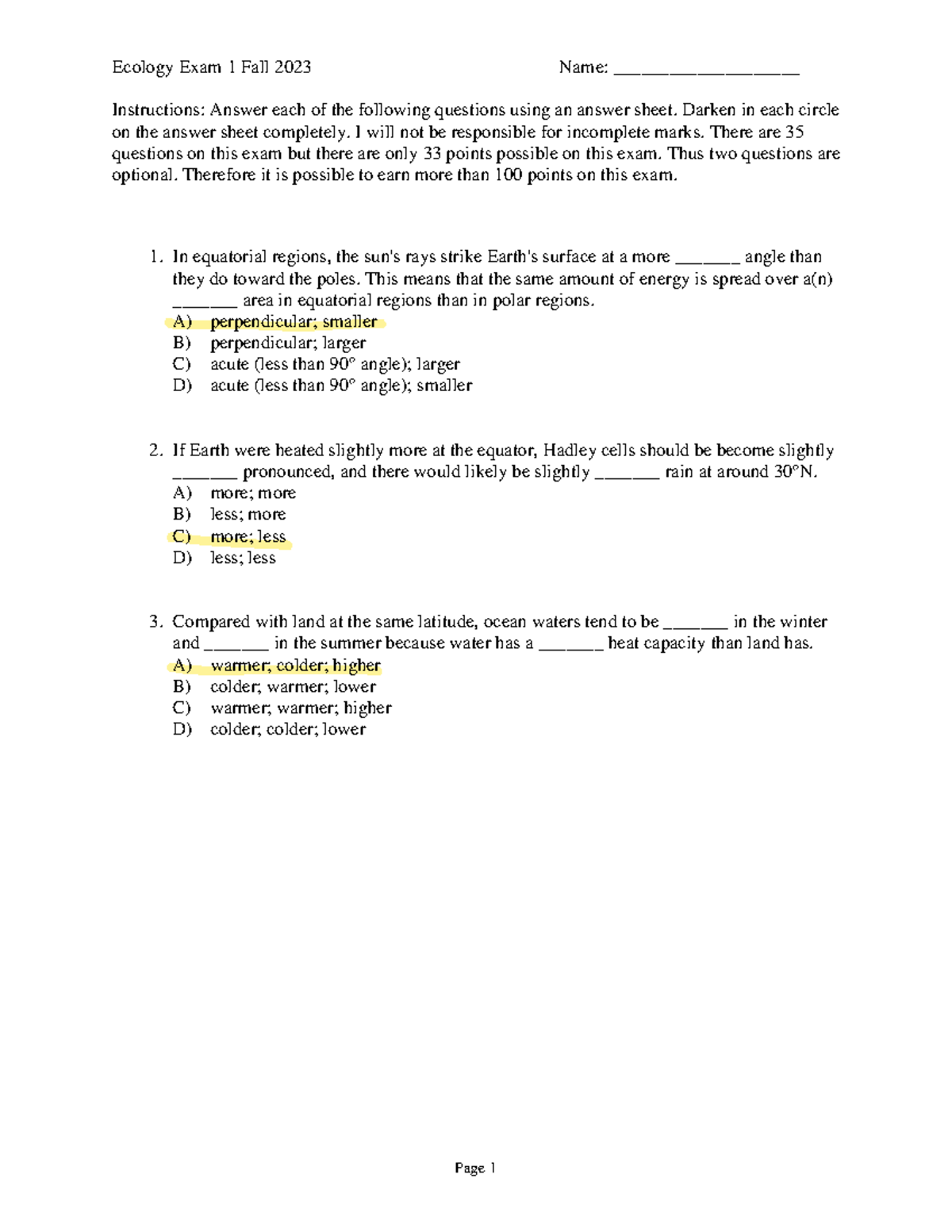 Ecology+Exam+1+Fall+2023 - Ecology Exam 1 Fall 2023 Name ...