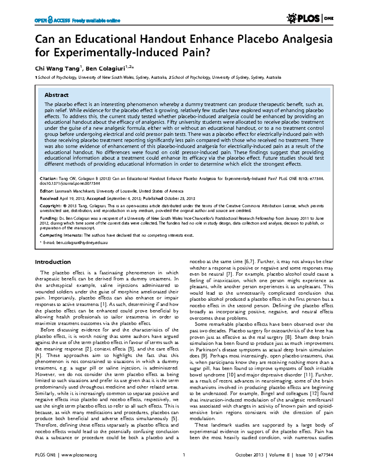 Week 2 tang and calgari research paper - HPS111 - Deakin - Studocu