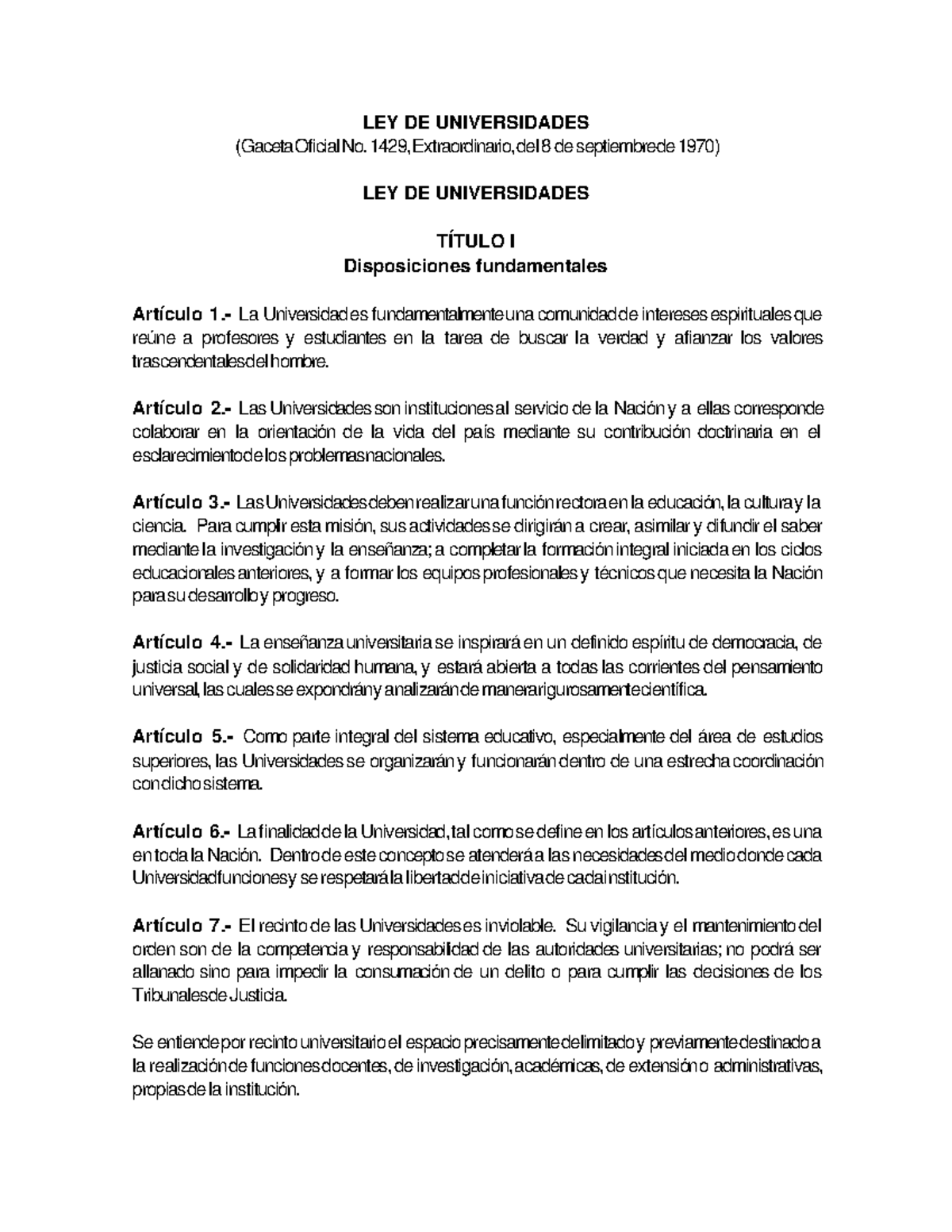 Ley de universidades ley LEY DE UNIVERSIDADES (GacetaOficial No