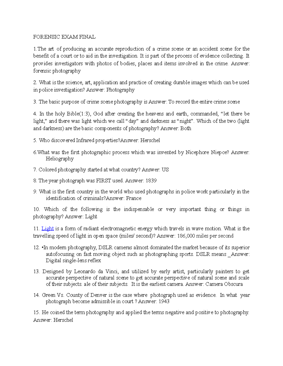 ForensicEXAM Final FORENSIC EXAM FINAL 1 art of producing an