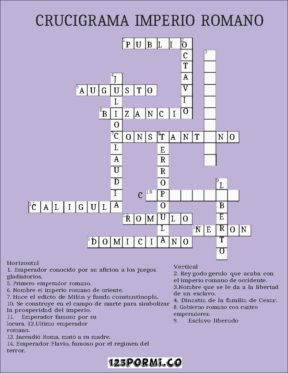 crucigrama de roma M A N U M I S I O N C A I T O L I O CRUCIGRAMA