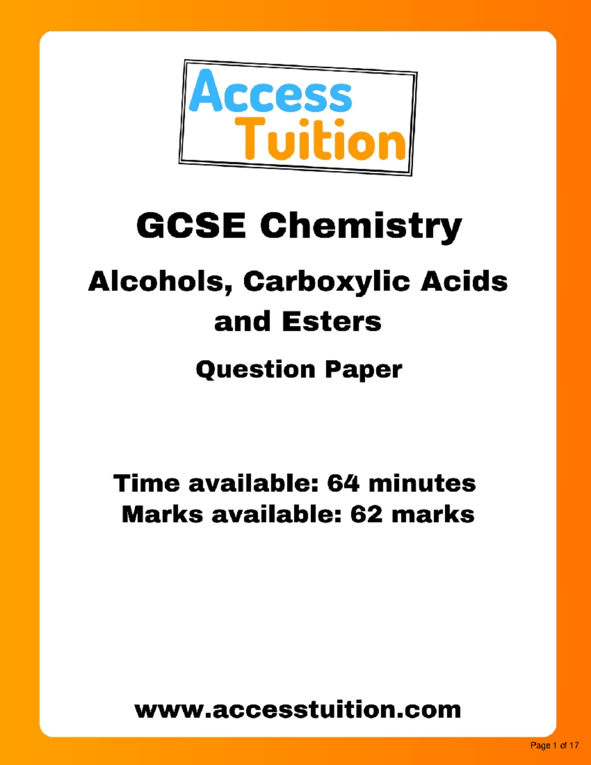 Alcohols Carboxylic Acids and Esters QP - The diagrams represent two ...