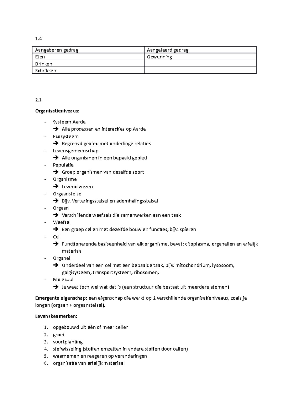 Nectar Hoofdstuk 1 En 2 Biologie Nectar - 1. Aangeboren Gedrag ...