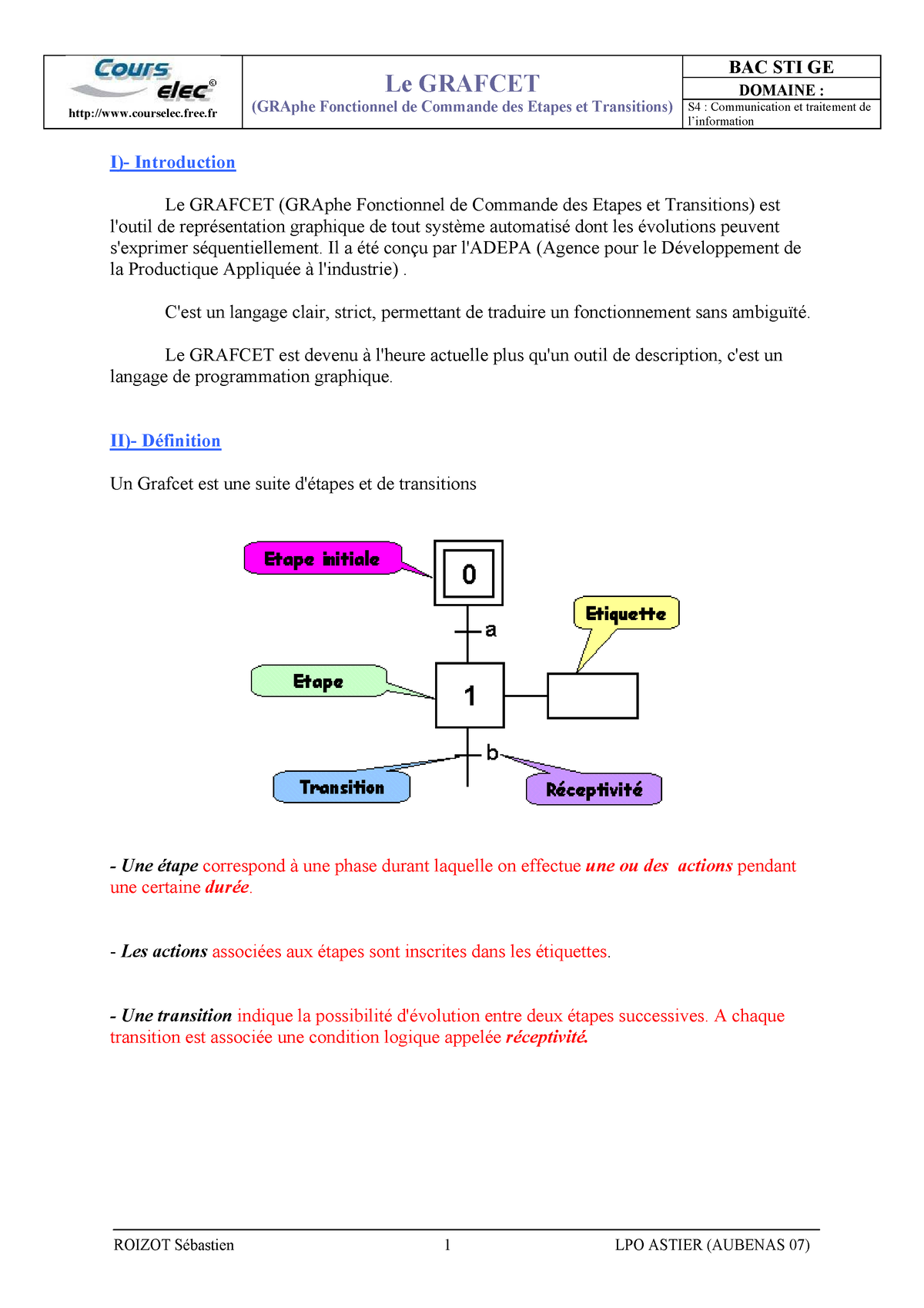 9-le-grafcet - 9-le-grafcet - DOMAINE : Courselec.free Le GRAFCET ...